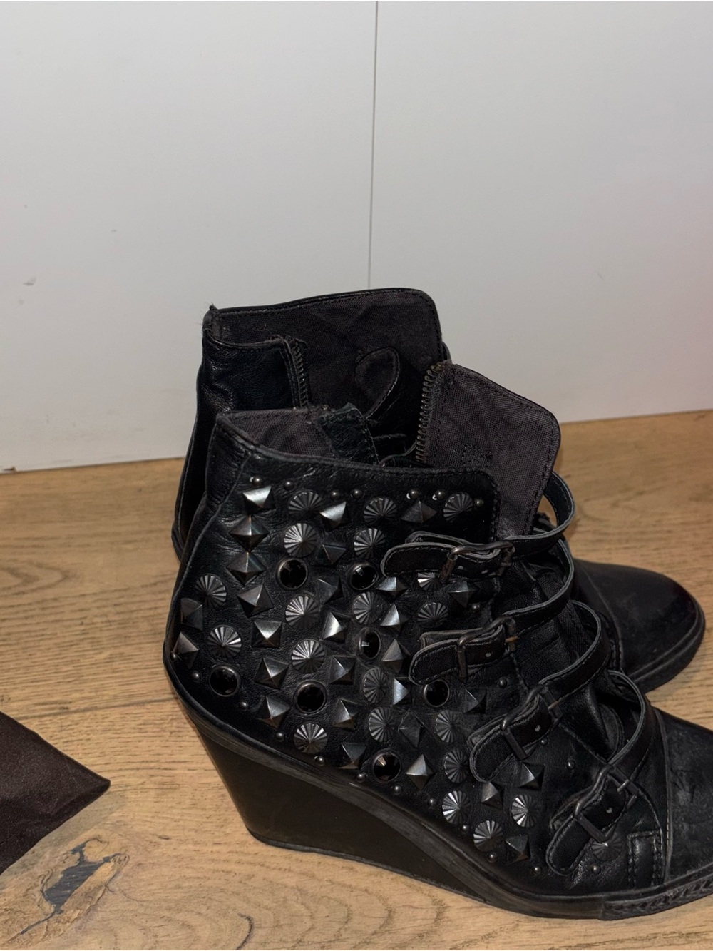Ash Black Studded Wedge Ankle Boots